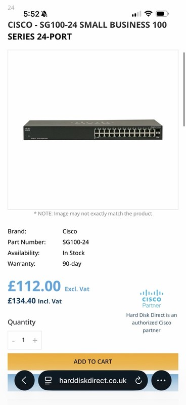Cisco SG100-24 24 Port Gigabit Ethernet Network Smart Switch