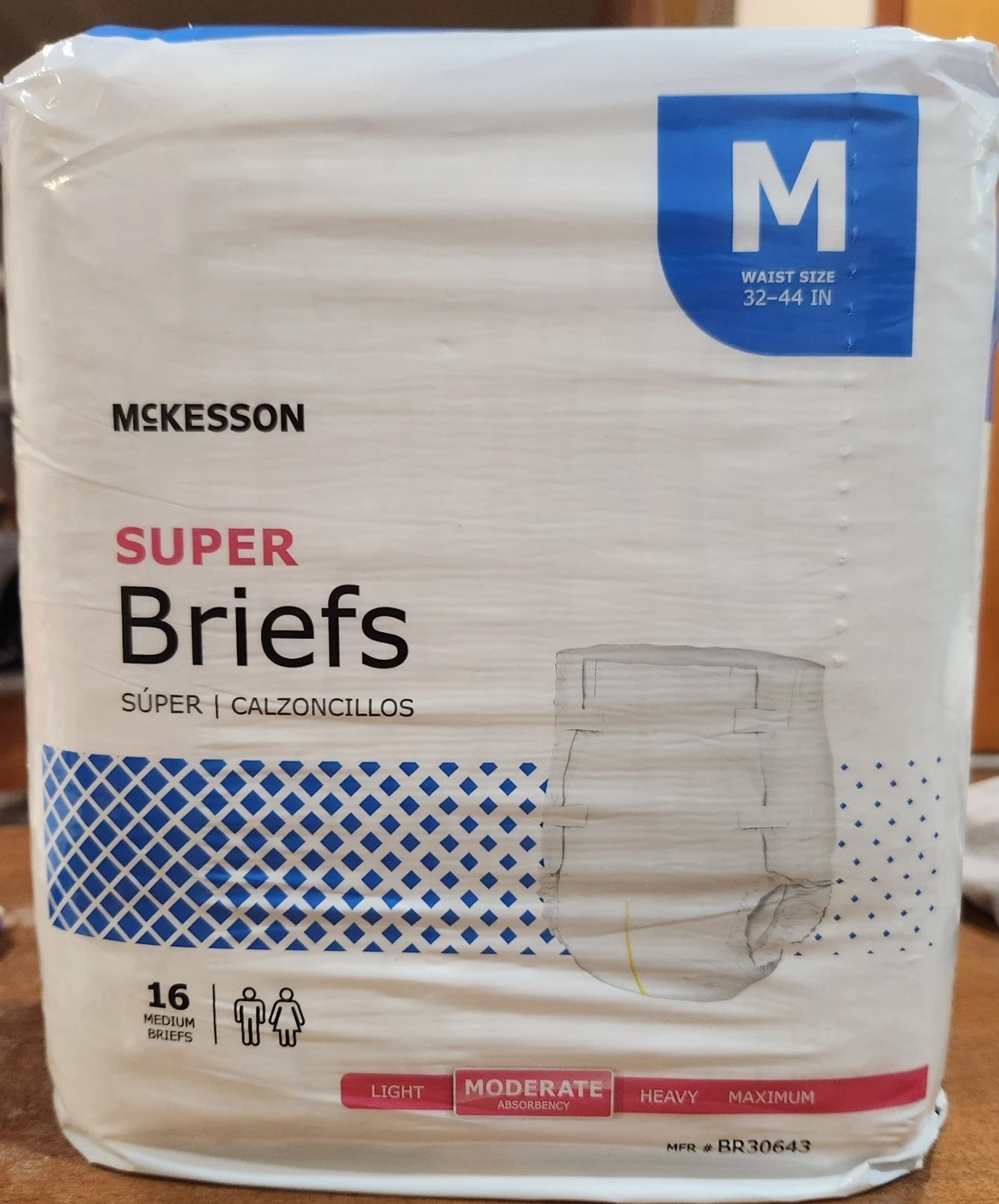 3x16=48 McKesson #BR30643 Moderate Absorbency Adult Disposable Cloth Diapers M