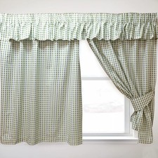 Gingham Check Sage Curtains 66"x48" Country Cottage Cotton