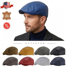Made in USA 100% Genuine Leather Ascot Newsboy Ivy Hat Cap Gatsby
