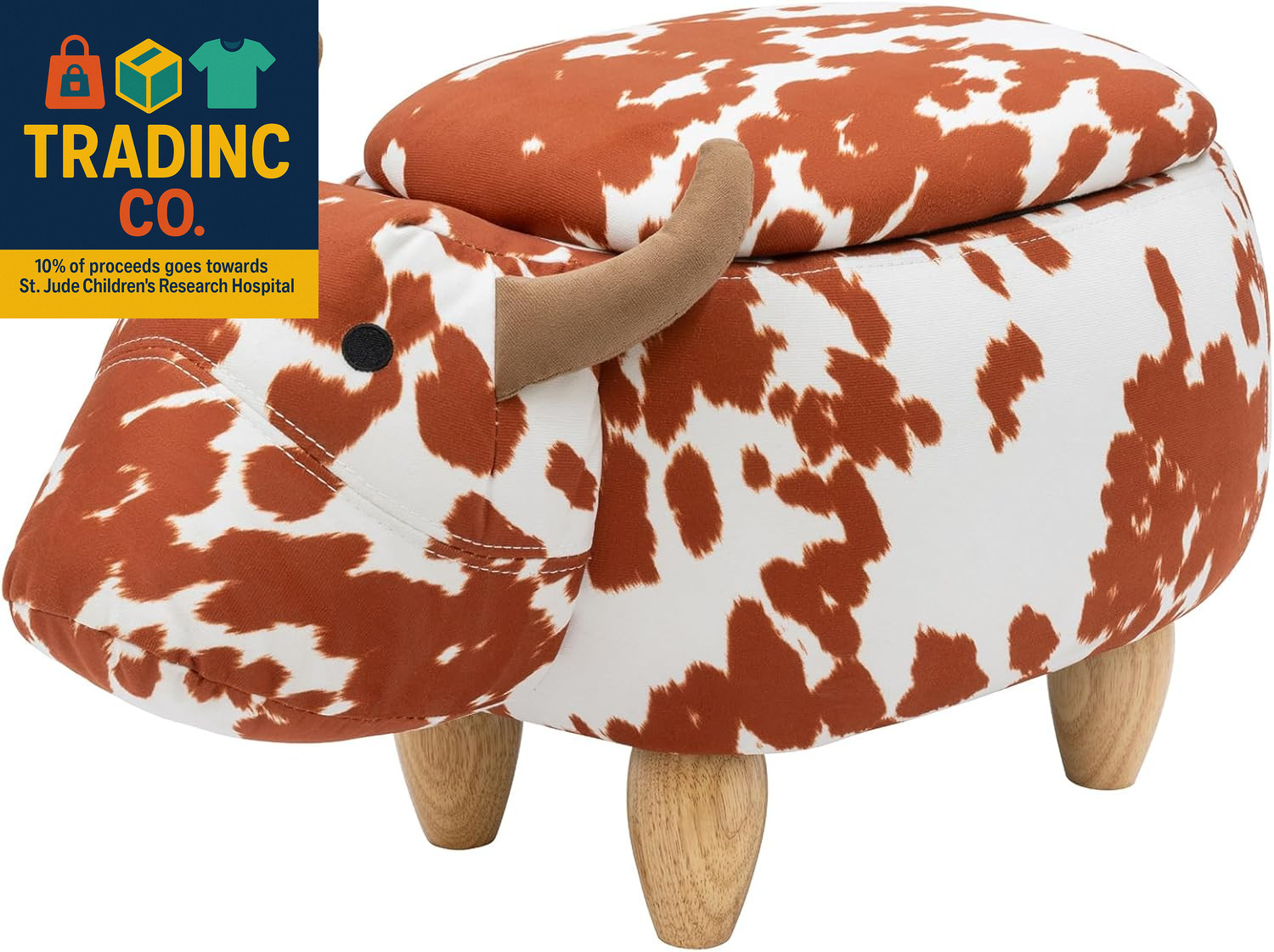 Cow Ottoman with Storage, Furniture for Living Room, Gameroom, Playroom, Bedroom