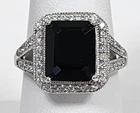 Vintage RJ Graziano Sterling Silver Emerald-Cut Onyx & Cubic Zirconia Ring Sz: 8