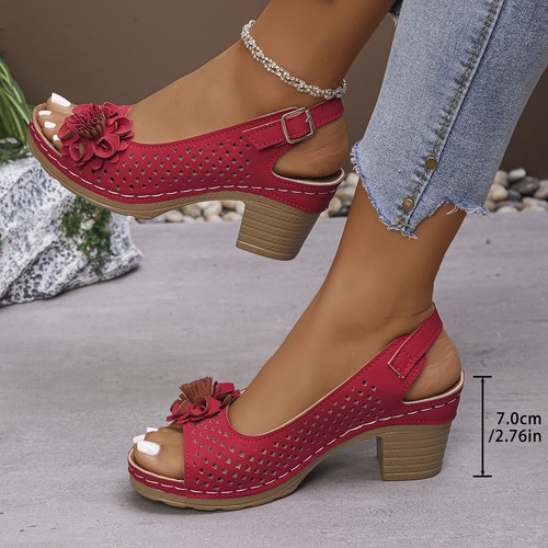 Womens Mid Wedge Heel Flower Sandals Ladies Summer Slip On Walking Mules Shoes - Picture 15 of 28