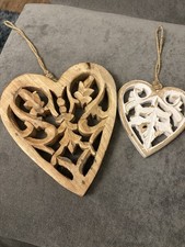 Handcarved Wooden Hearts X2 Wall Hanging Decor