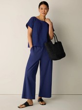Eileen Fisher Stretch Organic Cotton Poplin Wide-Leg Pant, Deep Dive Color, New