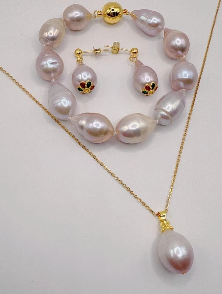 AAA + натуральный южного моря фиолетовый жемчуг браслет серьги ожерелье комплект 14K (xp) - Изображение 4 из 4