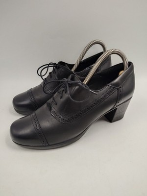 Clarks Bendables Womens Black Leather Oxford Heels Size 7.5 M Scheme Melrose