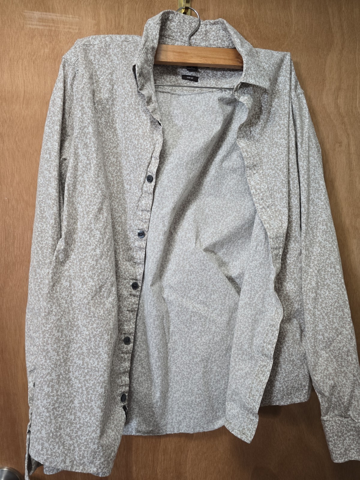 Michael Kors Mens Slim Fit Button-Down Shirt Med Brown Floral Print Long Sleeve