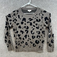 Loft Women's Sweater Size Medium Gray Black Animal Print Long Sleeve