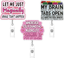 3Pcs Funny Cute Badge Reel Retractable Nurse Badge Holder with Alligator Clip Pi