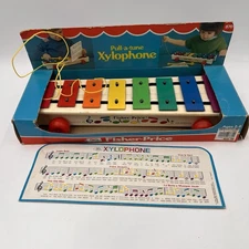 Fisher-Price Vintage 1985 Pull-A-Tune Xylophone #870 In Original Box