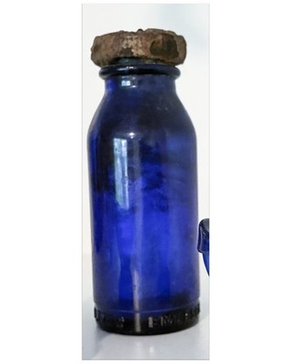 Vintage Cobalt Blue Embossed Bromo Seltzer Bottle Emerson Drug, 6'',Original Cork