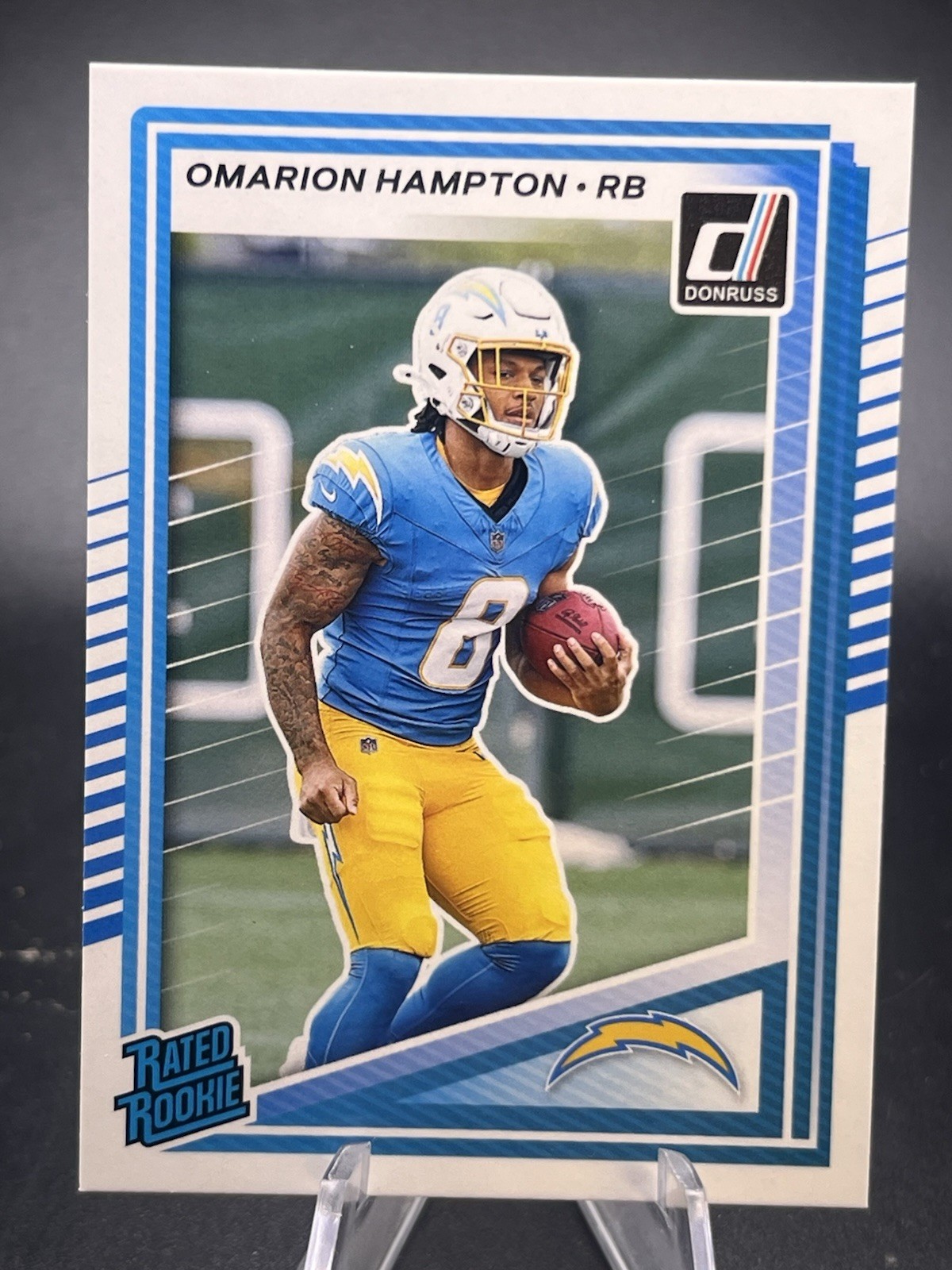 2025 Panini Donruss Rated Rookie Omarion Hampton #303 Los Angeles Chargers