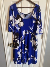 Lane Bryant Dress Empire Waist 3/4 Sleeve Floral Blue Womens 14 16 Large