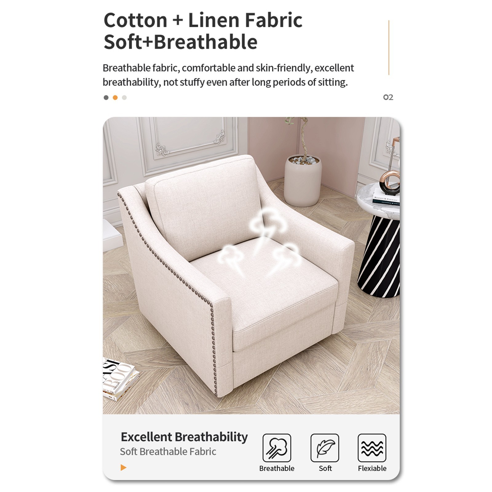 360&deg; Modern Swivel Accent Chair Armchair Rivet Living Room Arm Chair Sofa Tufted