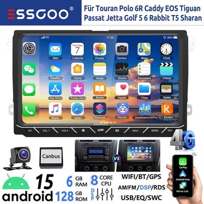 Android 15 6+128G Autoradio Carplay GPS Für VW Golf 5 Touran Tiguan Passat Caddy