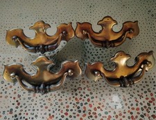Lot de 4 tiroirs vintage en laiton 4,7" style chauve-souris Chippendale ancien anglais