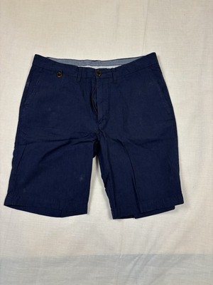 Cortefiel Chino Shorts Blue Corduroy Cotton Flat Front Zip Pockets Solid
