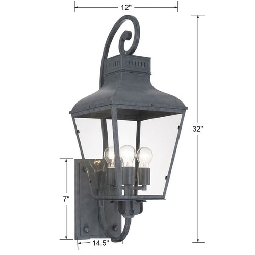 Dumont Outdoor 3 Light Graphite Wall Mount - 12'' W x 32'' H Black 12'' W x 32''