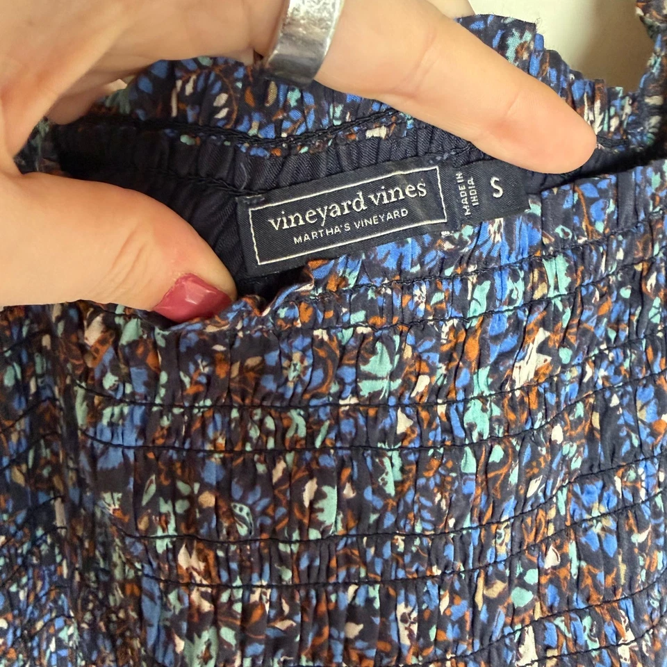 Maxi Vestido Vineyard Vines Cuello Cuadrado Estampado Floral Azul Talla S Foto 4 de 4