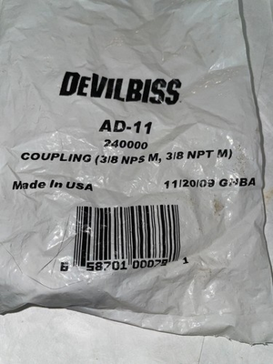 #ad BINKS AD 11 DOUBLE MALE NIPPLE 3 8 M NPT X 3 8#x27;#x27; M NPS NEW IN OEM PACKAGING $13.76