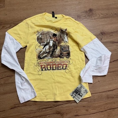 NFR Rodeo Wrangler Yellow Long Sleeve Shirt PRCA Size Large Girls womens Medium