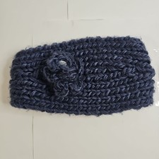Knitted Headband Handmade Blue Yarn Faux Jewel 17" Stretch Ear Cover