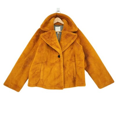 Avec Les Filles Faux Fur Coat XL Women Mustard Yellow Teddy Jacket Plush Luxury