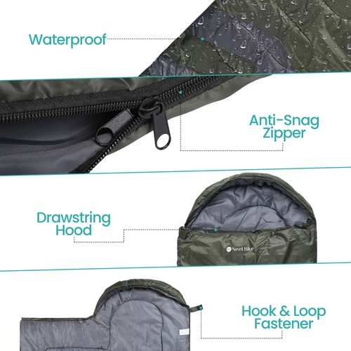 4 SEASON SINGLE SLEEPING BAGS WATERPROOF CAMPING RECTANGULAR ENVELOPE ZIP ADULT - Picture 39 of 56