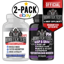 Angry Supplements Monster Test Test Booster Capsules 120ct + Monster PM Sleep 