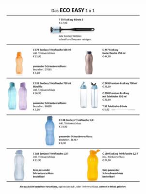Tupperware EcoEasy 750 ml Eco Bottle Ökoflasche Trinkflaschen Auswahl Eco Easy