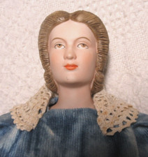 Parian Shoulder Head Doll, Painted Hair/Face, Bisque Arms/Legs, Cloth Body, 18"