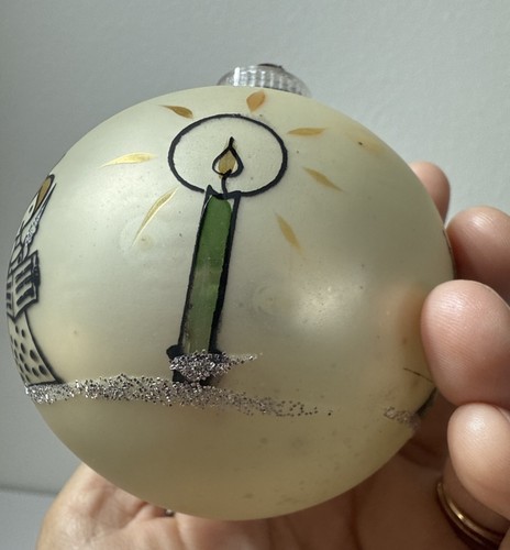 VINTAGE Austria Round Glass Glitter Choir Angel CHRISTMAS ORNAMENT Handpainted - Picture 5 of 11