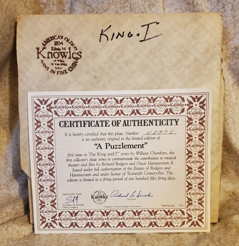 Puzzlement King and I Collector Plate Bradford Exchange Pre-owned COA Knowles - Imagen 3 de 5