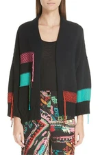 FUZZI Italy Nero Black Pink Multi Fringe Knit Yarn Cotton Sweater Cardigan S 4/6