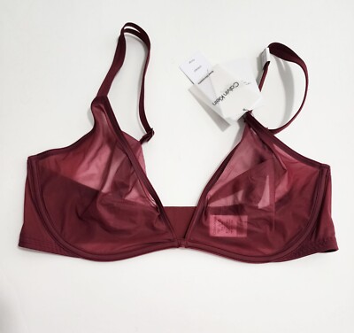 Calvin Klein Sheer Marquisette Unlined Plunge Bra Tawny Port QF6727 Sz 32D - NWT
