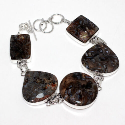 Stick Agate 925 Silver Plated Gemstone Handmade Bracelet 10" Ethnic Gift GW - Picture 1 of 3