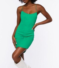 NEW Forever 21 Juniors size MEDIUM Bright Green Cami Mini Spaghetti strap Dress