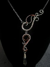 Handcrafted Elven Wire Swirl Wire Wrapped Mixed Metal Crystal Lariat Y Necklace