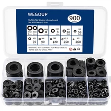 900-Piece Nylon Flat Washer Assortment Kit Black Plastic Flat Washers for Bolts