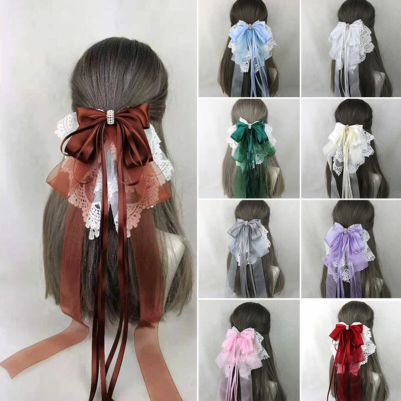 Pinza de pelo borlada de encaje grande con moño de lolita y borla para mujer Foto 3 de 4