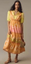 NWT Farm Rio X Anthropologie Short Sleeve Tiered Midi Dress Size Small