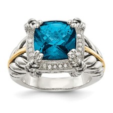 Sterling Silver w/ 14K Gold Accent London Blue Topaz and Diamond Ring Size 7