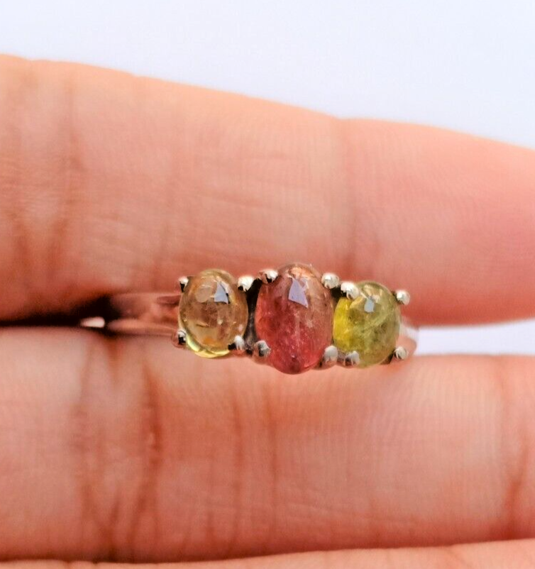Multiple Tourmaline Prong Cocktail Ring in 925 Silver Minimalist Birthday Gift