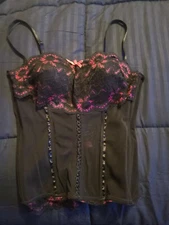 Seven Til Midnight Pink and Black Lace Bustier 9141