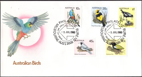 1980 Australian Birds Series IV Set Of 5 First Day Cover, Very Good Condition
