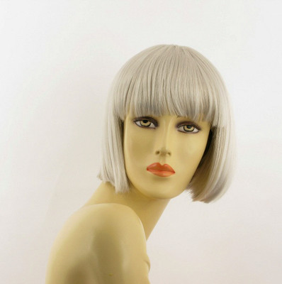 Perruque Courte Synthétique Blanc Pour Femme - Modèle Elisa, Raie Libre, Bonnet Moyen