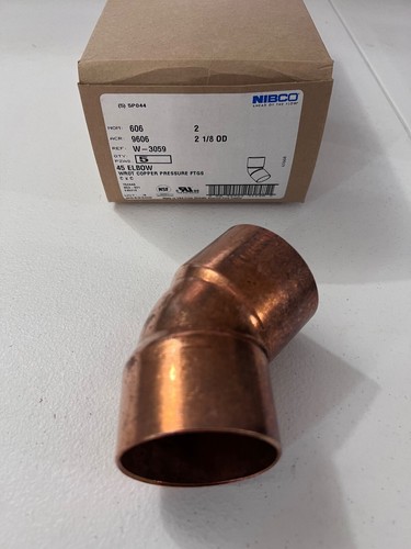 Lot of 5 New 2" Wrot Copper 45 Elbow Pressure Fitting Nibco 9606 606 5P044