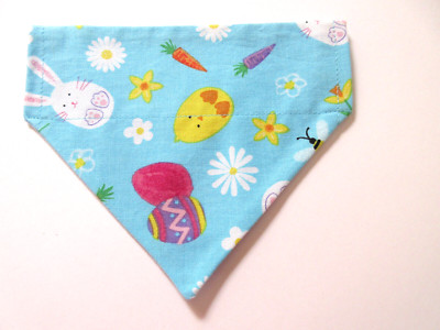 Dog cat bandana over the collar Easter blue bunny chick flowers handmade xs