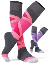 2/3 Pack Ski Socks for Womens and Mens with Full Cushion, Small Rose  Purple
